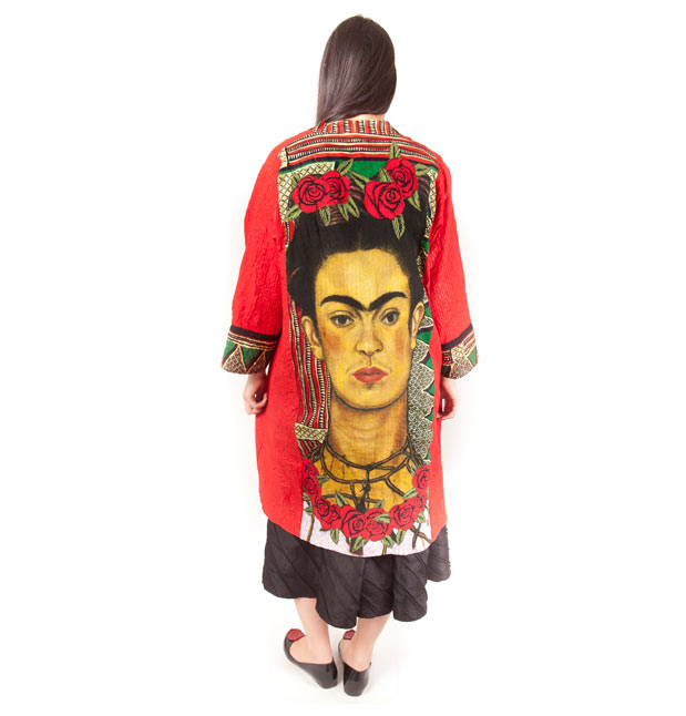 Cotton kimono coat with Frida Khalo & roses