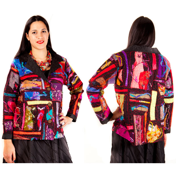 Cotton jacket with silk braids,threads and machine embroidery